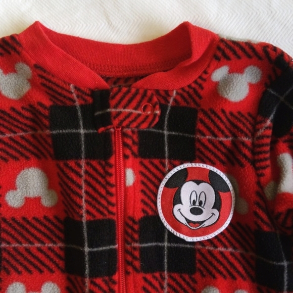 disney mickey mouse plaid fleece zipper footie sleeper pajamas 0-3 months baby - Picture 3 of 6